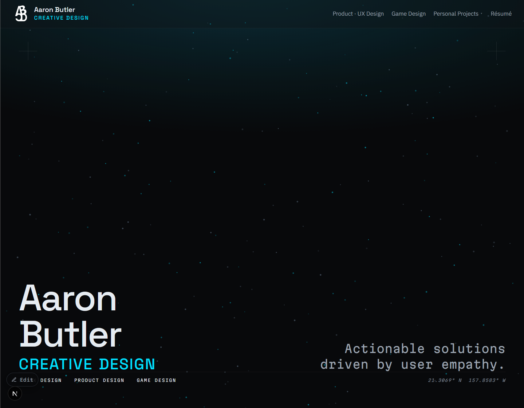 Early landing page prototypes: a drifting star field, no scroll.