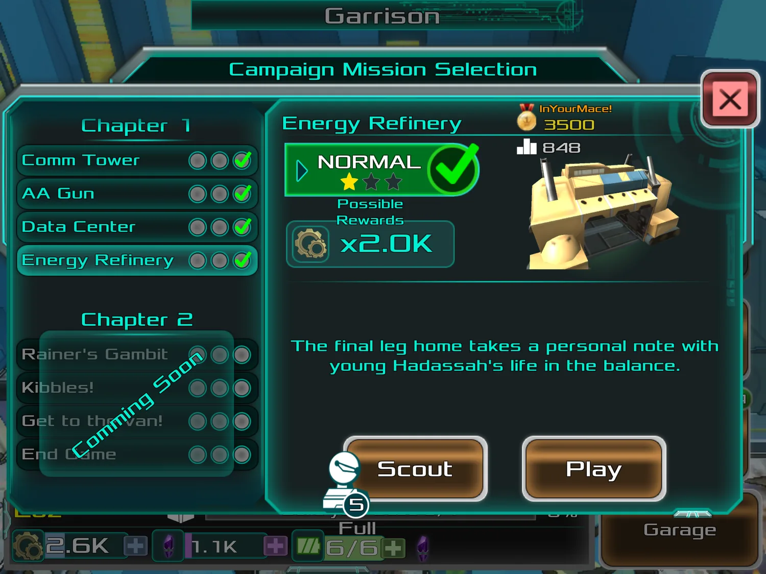Campaign mission selection, implemented in-game.