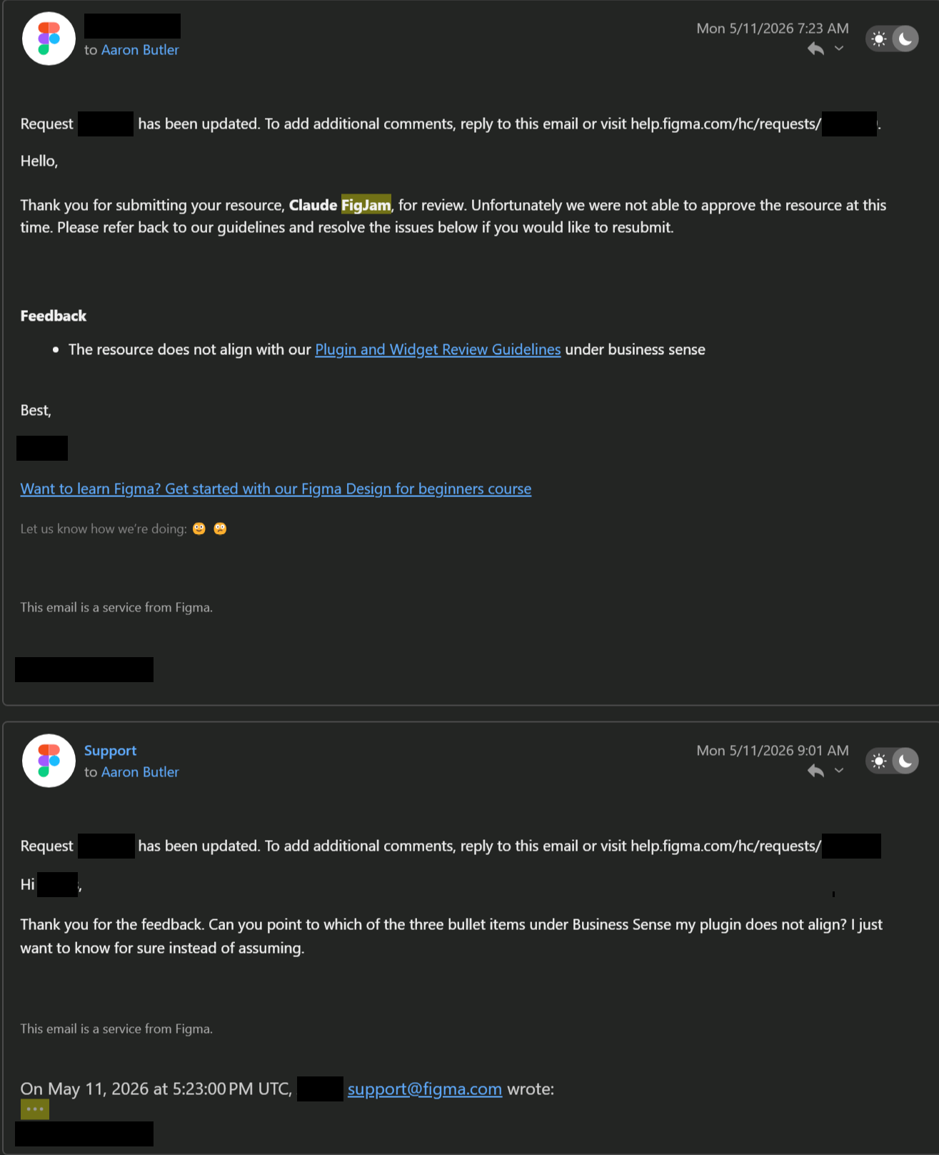 The rejection, and my ask for the specific clause.