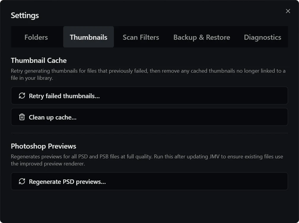 Thumbnails: cache upkeep and full-quality Photoshop preview regeneration.