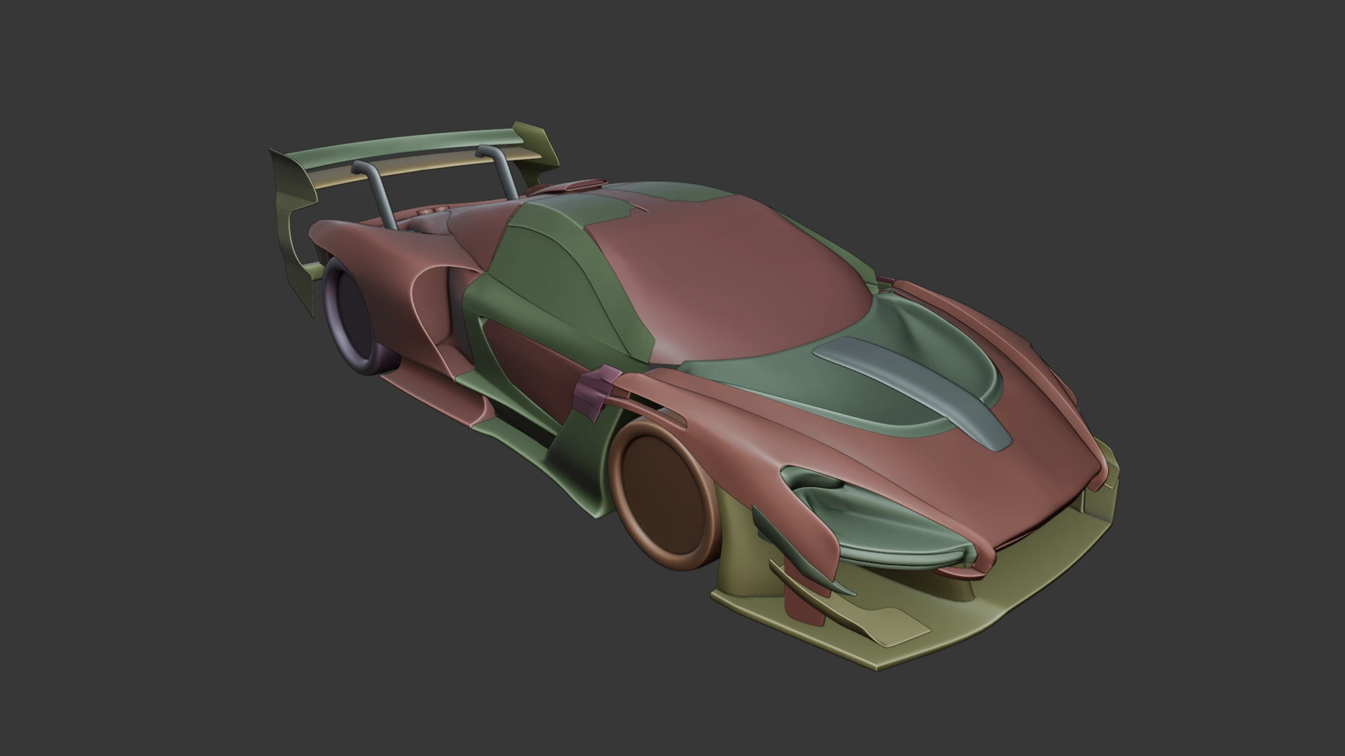 Shaded viewport pass, per-object colors.