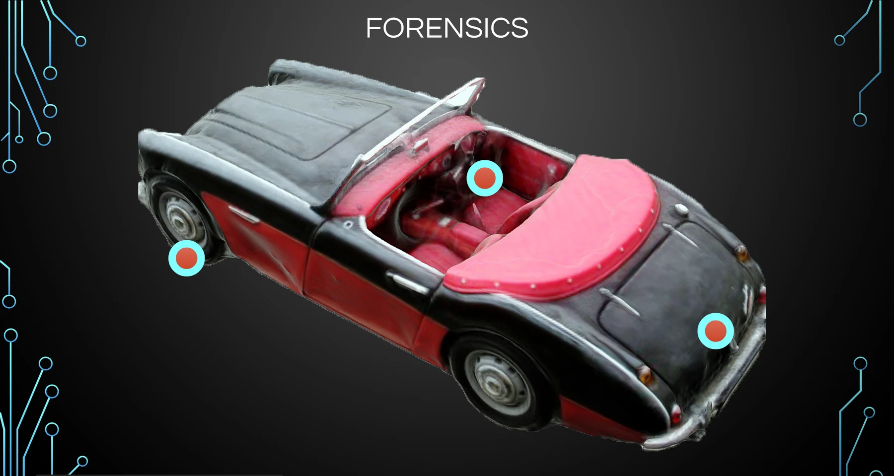 The same pattern on a vehicle — the interior photograph anchored to the point it was shot from.