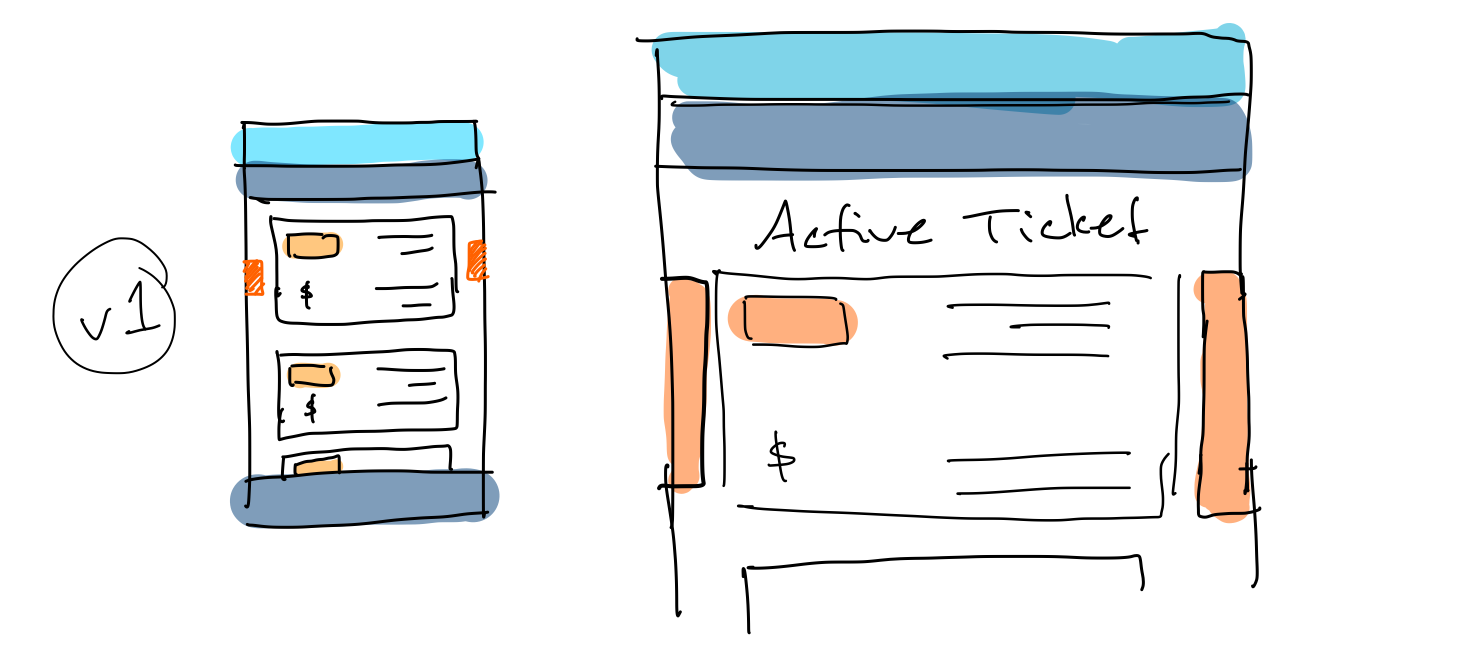 Lo-Fi v.1 — active ticket pulled to the top with call-out signifiers.