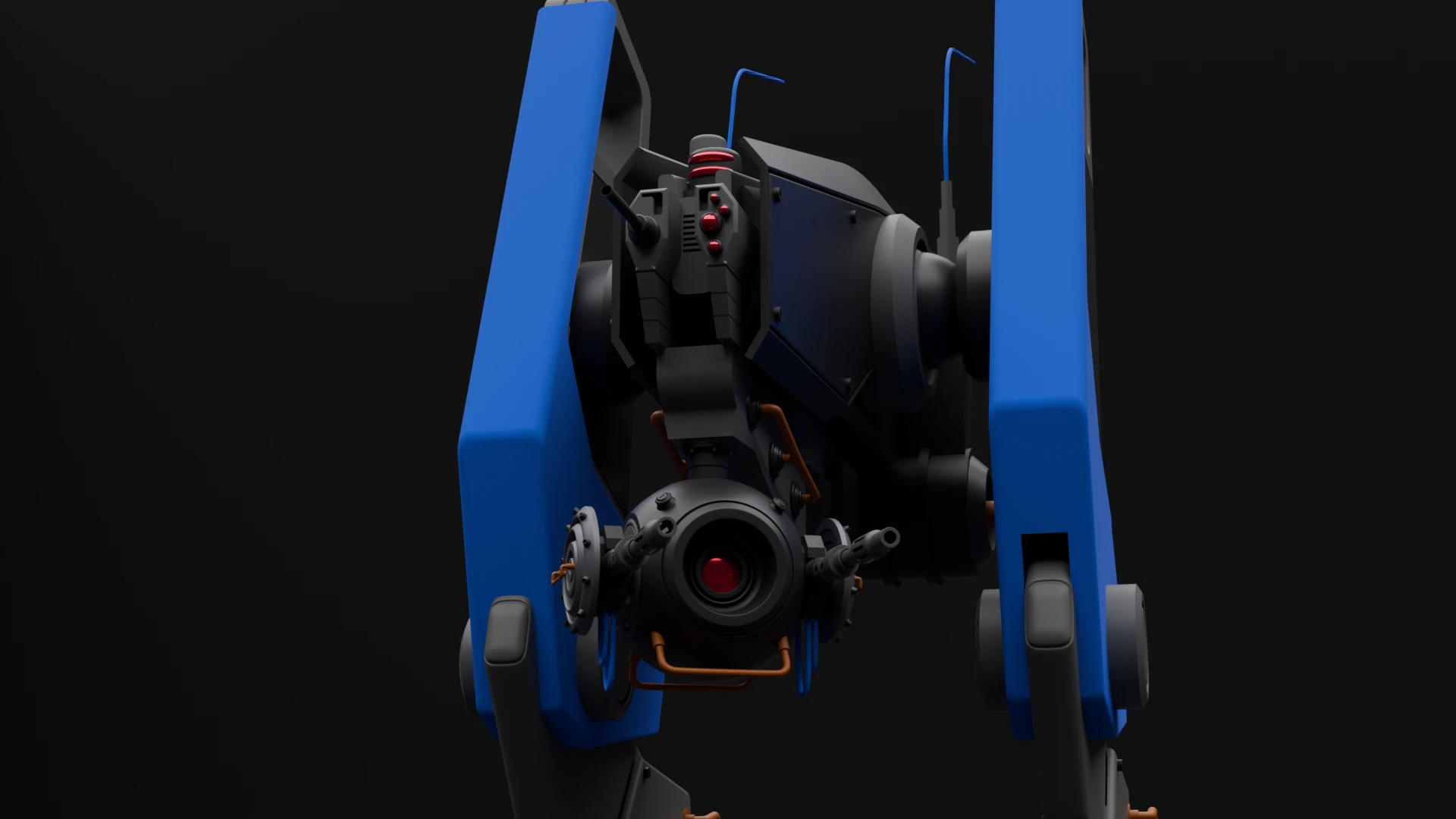 The chin turret head-on — the cockpit, the eye and the gun mount, where most of the small parts are.