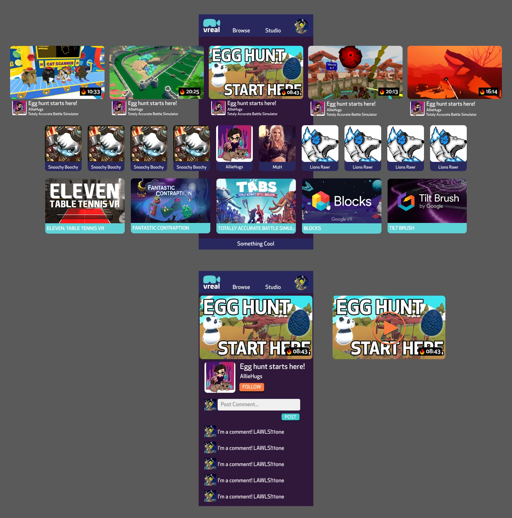 Mobile Vreal app mockup.
