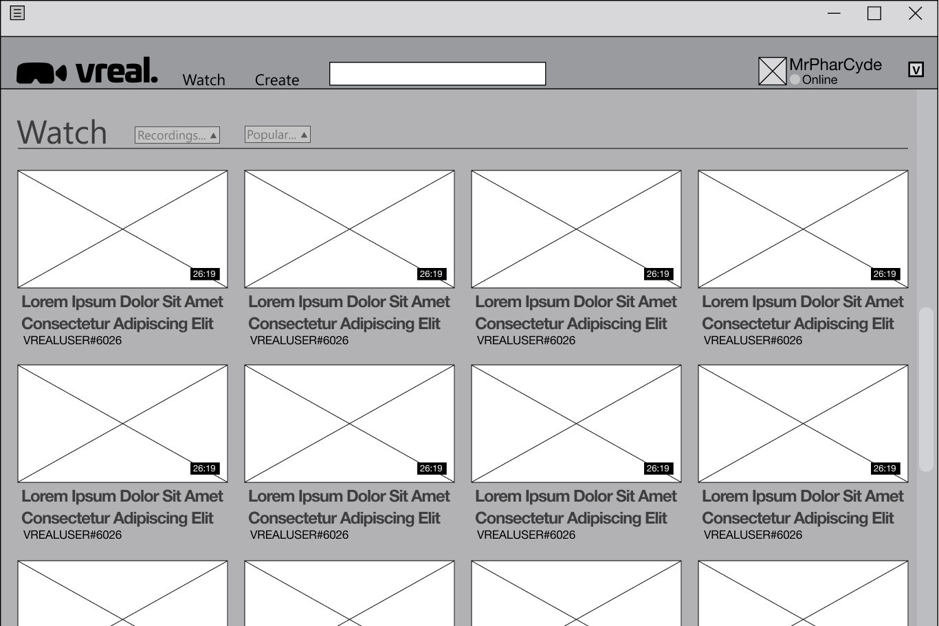 Low-fi browse page wireframe.