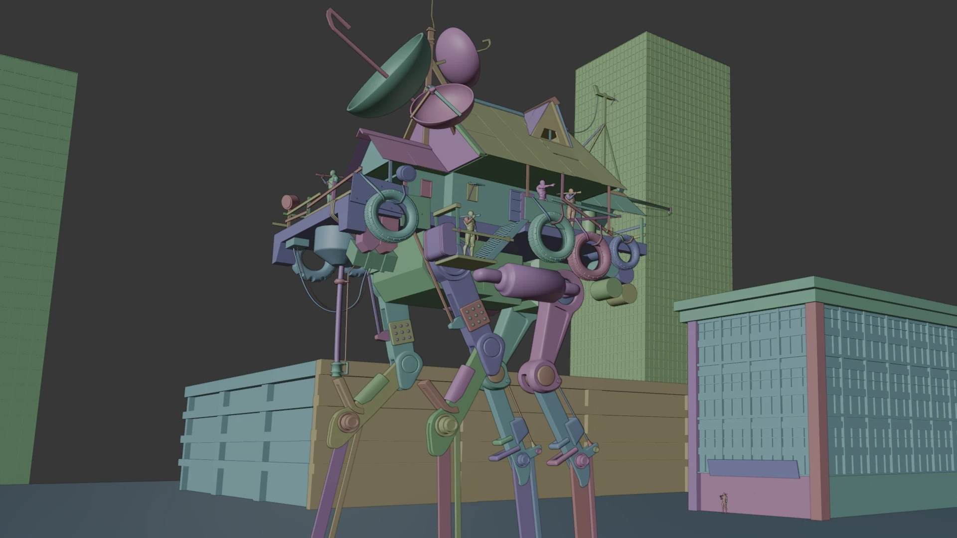 Viewport render with random per-object colors, which is the quickest way to see whether the parts read separately.